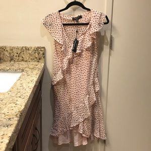 S pink and black polkadotted dress with ruffles